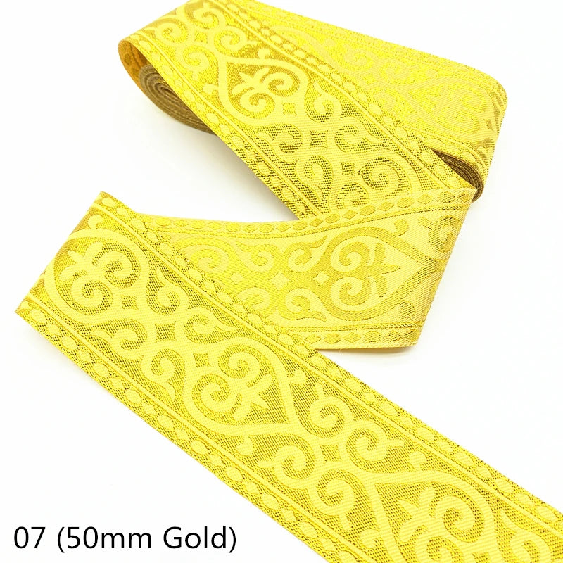 7 Yards Gold Silver Vintage Ethnic Embroidery Lace Ribbon Boho Trim DIY Clothes Bag Accessories Embroidered Fabric