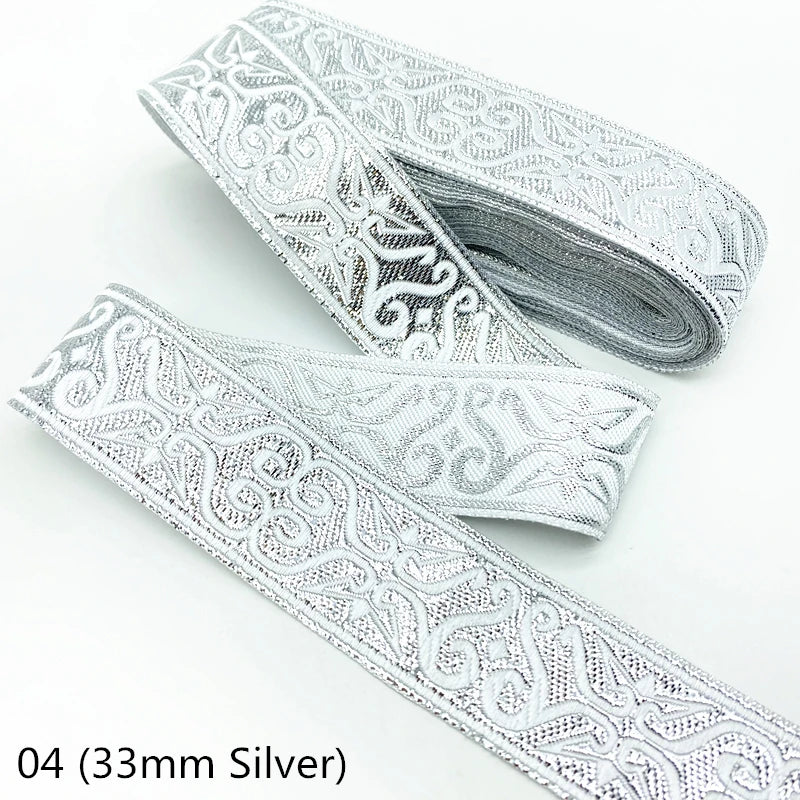 7 Yards Gold Silver Vintage Ethnic Embroidery Lace Ribbon Boho Trim DIY Clothes Bag Accessories Embroidered Fabric