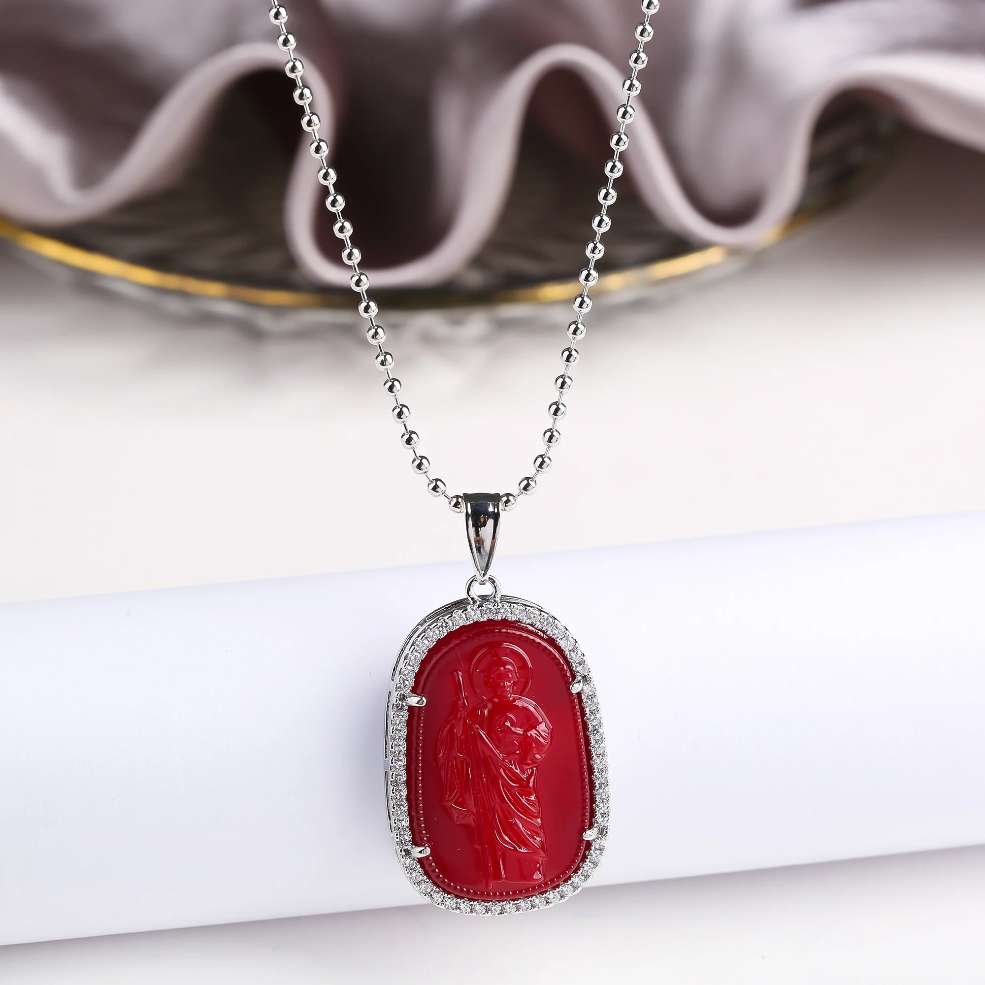 Gold/Silver Hot Sale Religious Style Gold Plated St. Jude Zircon Pendant Necklace Personalized for Man Woman Party Jewelry Gift