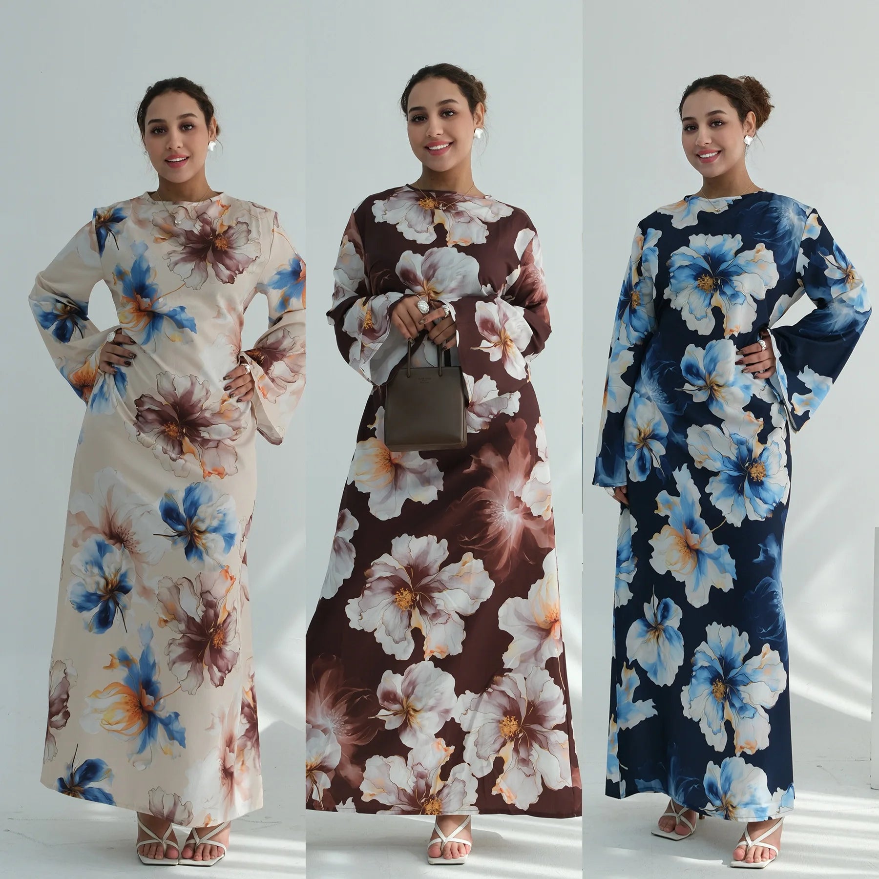 Muslim Dress for Women Flower Print Party Abaya Dresses Arab Long Robe Morocco Dubai Kaftan Vestidos Jalabiya Ramadan Eid 2026