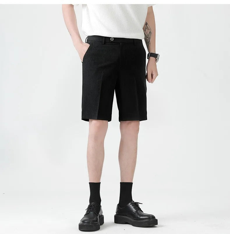 Casual Suit Shorts for Men, Trendy Brand, Summer Outerwear, Business Split Design, Versatile Mid-Length Shorts