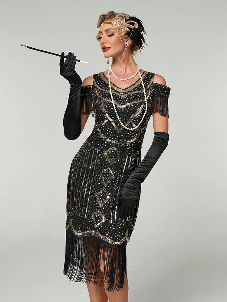Dresses 1920s,Great Gatsby Dresses for Women Fringe Roaring 20s Costumes with 20s Accessories for Harlem Nights
