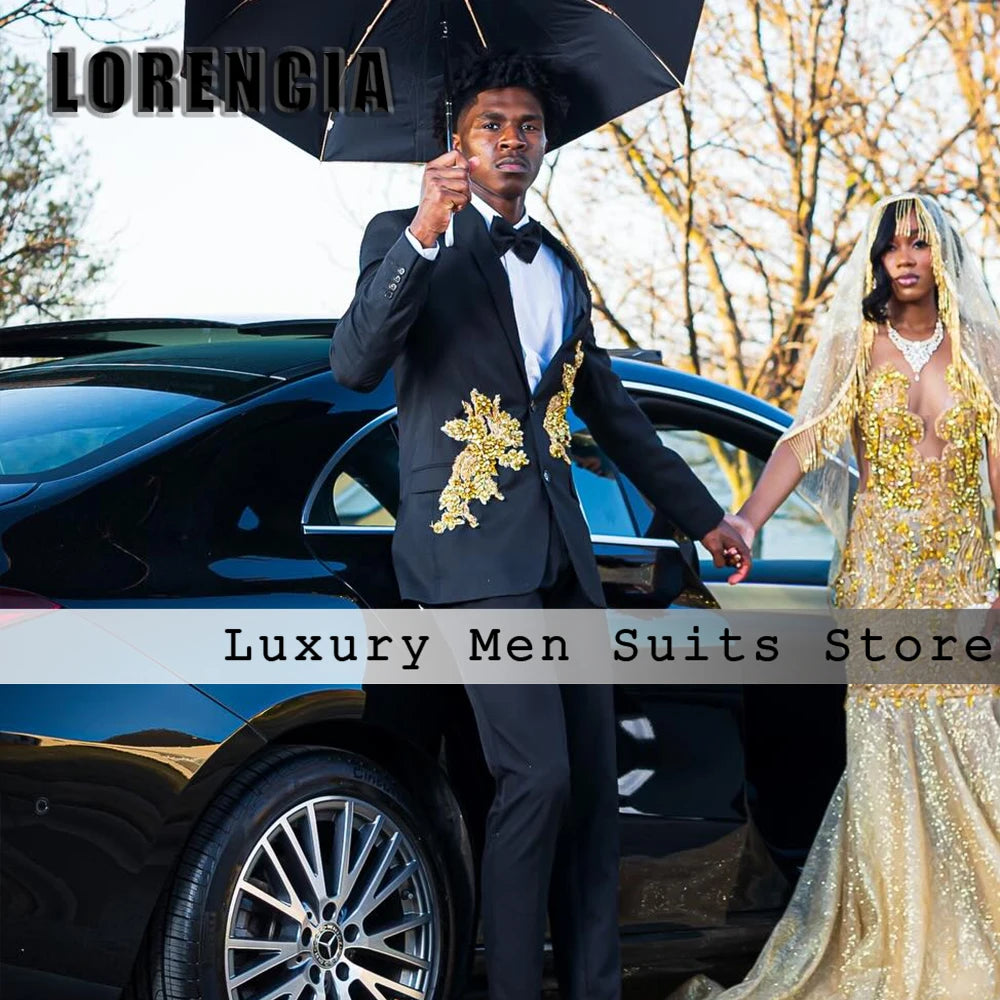 Casual Applique Male Suits 2 Pieces Single Breasted Tuxedos Wedding Groom Outfits Customized Blazer Pants robe mariage femme