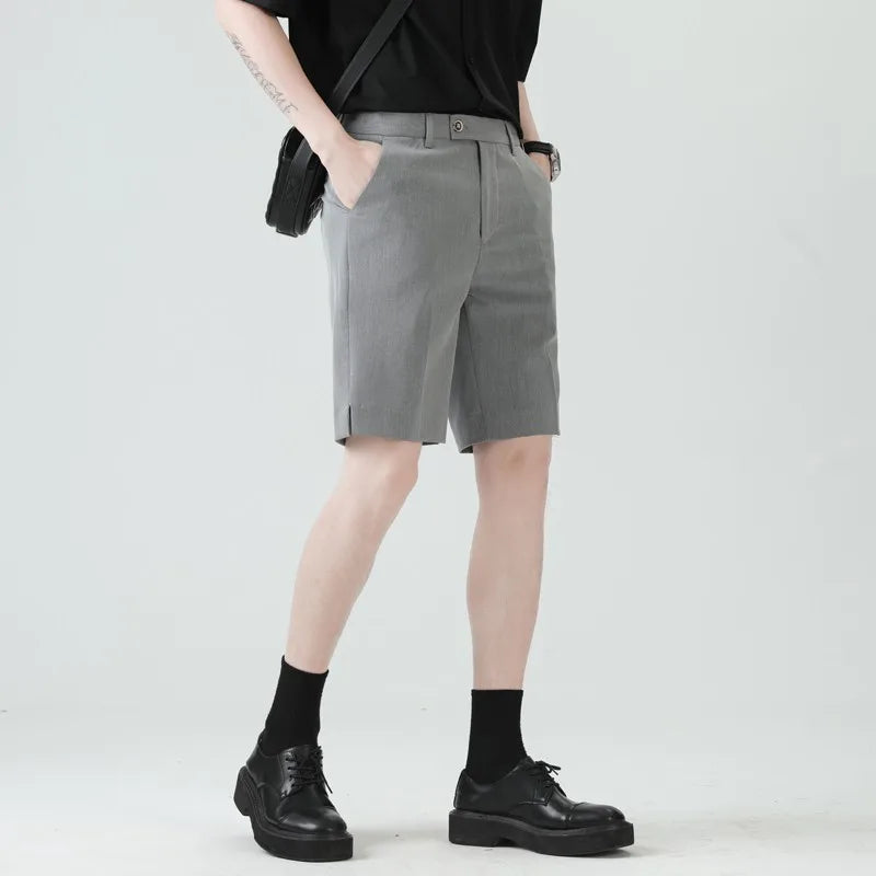 Casual Suit Shorts for Men, Trendy Brand, Summer Outerwear, Business Split Design, Versatile Mid-Length Shorts