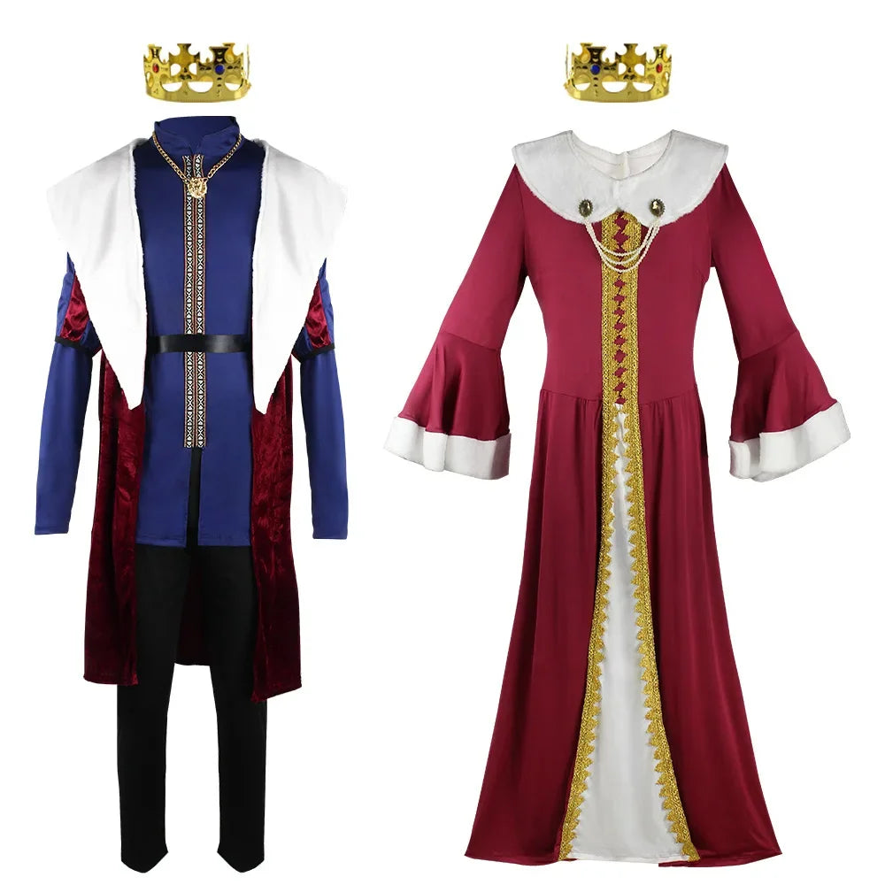Medieval King and Queen Couple Costume Royal Retro Outfit Adult Halloween Cosplay Fancy Renaissance Dress