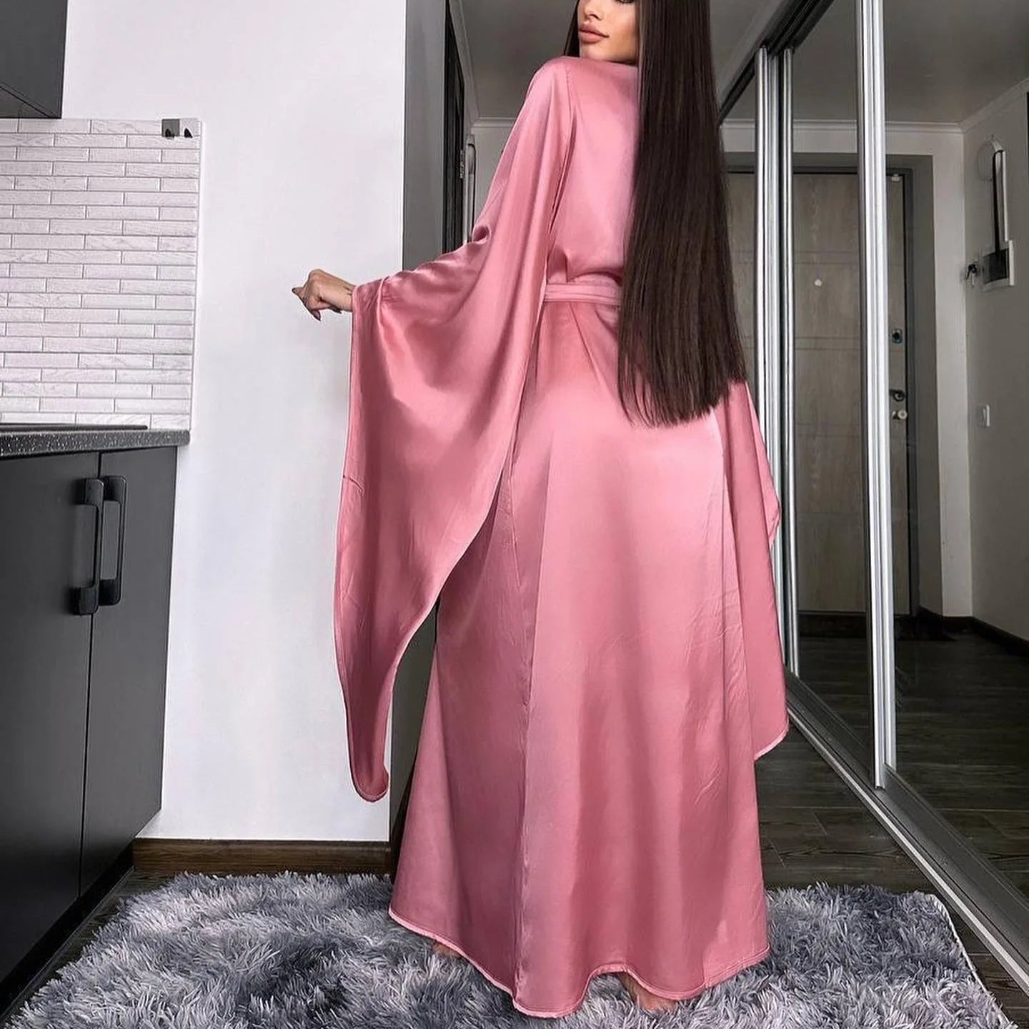 Fashion Elegant Women Long Robe Home Dress Sexy Ice Silk Kimono Bathrobe Gown Spring Summer Nightgown Loungewear Loose Homewear