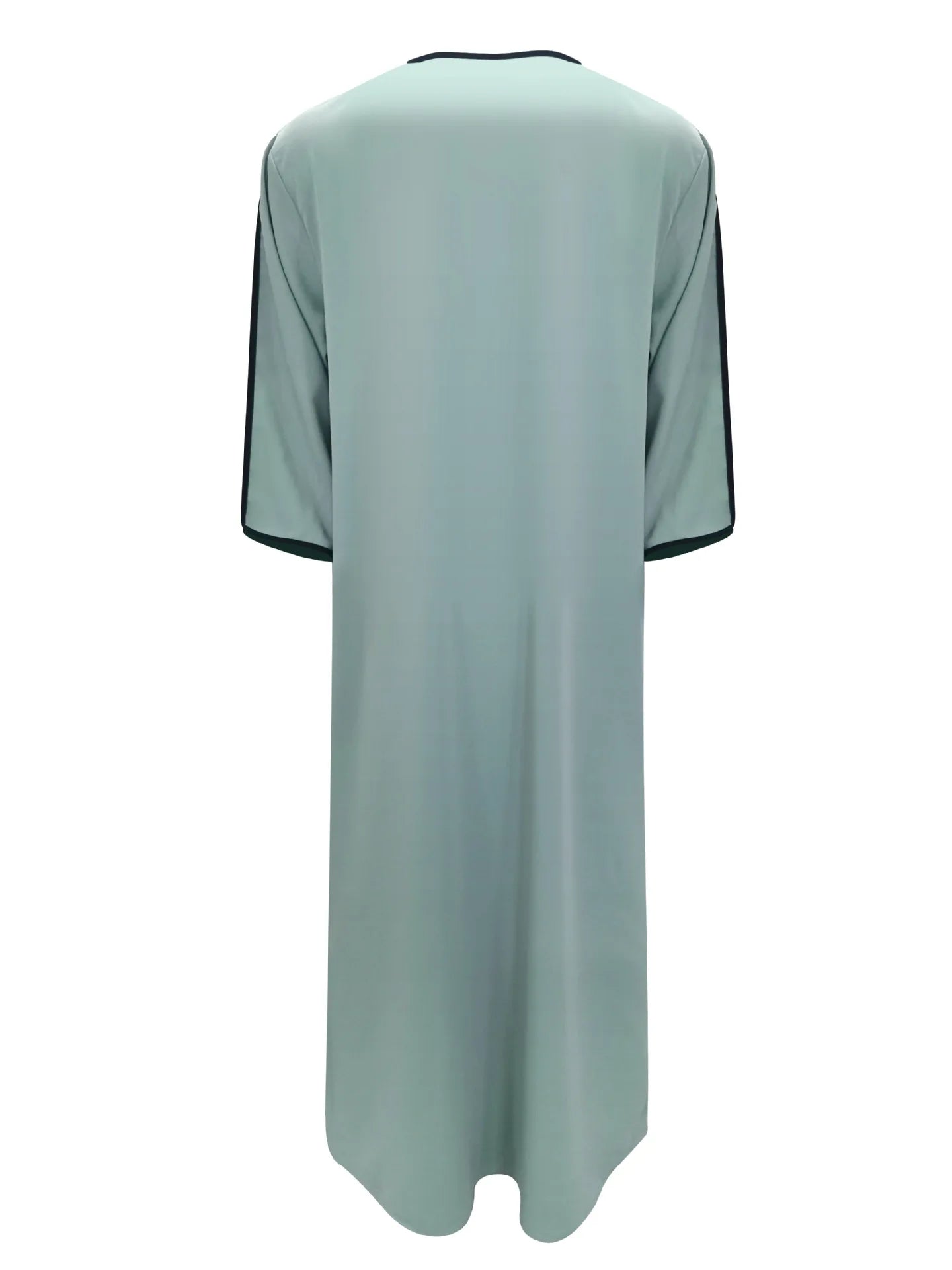 2026 Muslim Men Dress Solid Casual Robe V-neck Loose Kaftan Abayas Ethnic Style Embroidered Prayer Gown Arab Islamic Jubba Thobe