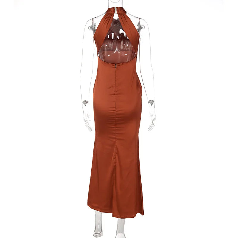 Women's Vestidos De Fiesta Elegantes Vestidos Elegant Halter Neck Twist Front Maxi Dress Slim Fit Evening Party Gown