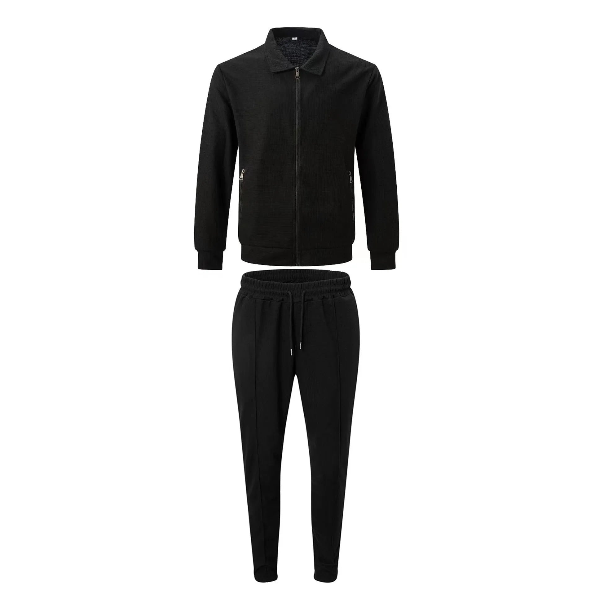 The new spring-autumn men's suit featuring a stylish waffle jacket and plain-colored trousers makes for a great casual outfit.
