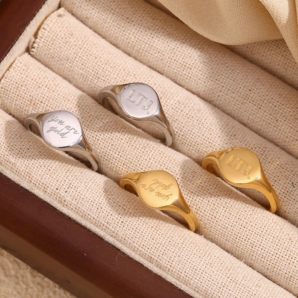 E.B.belle LTJ you are gold English Round Ring Water Resistant 18K Gold Plated Decoration 316L Stainless Steel Jewelry