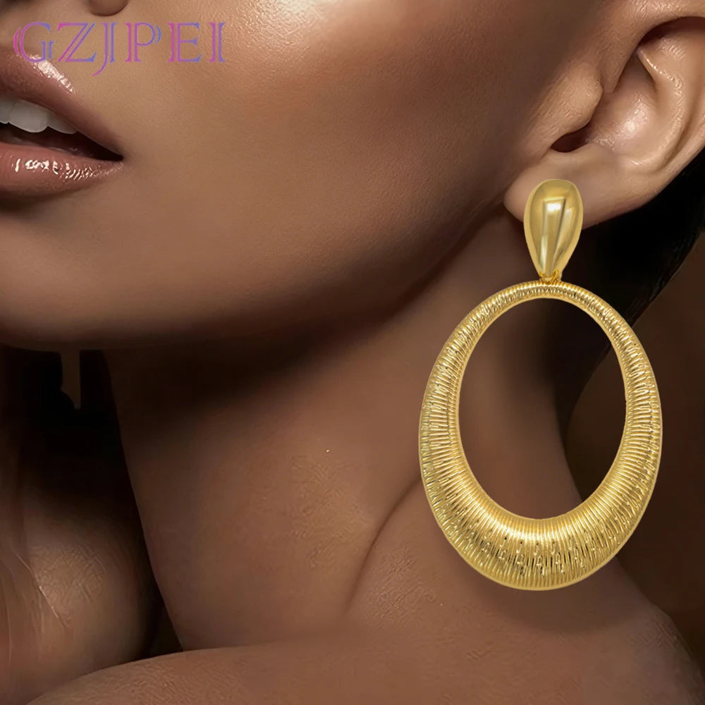 GZJPEI Gold Silver Color Large Earrings Exaggerated Geometric Big Drop Earring For Women European And American Party Jewelry 