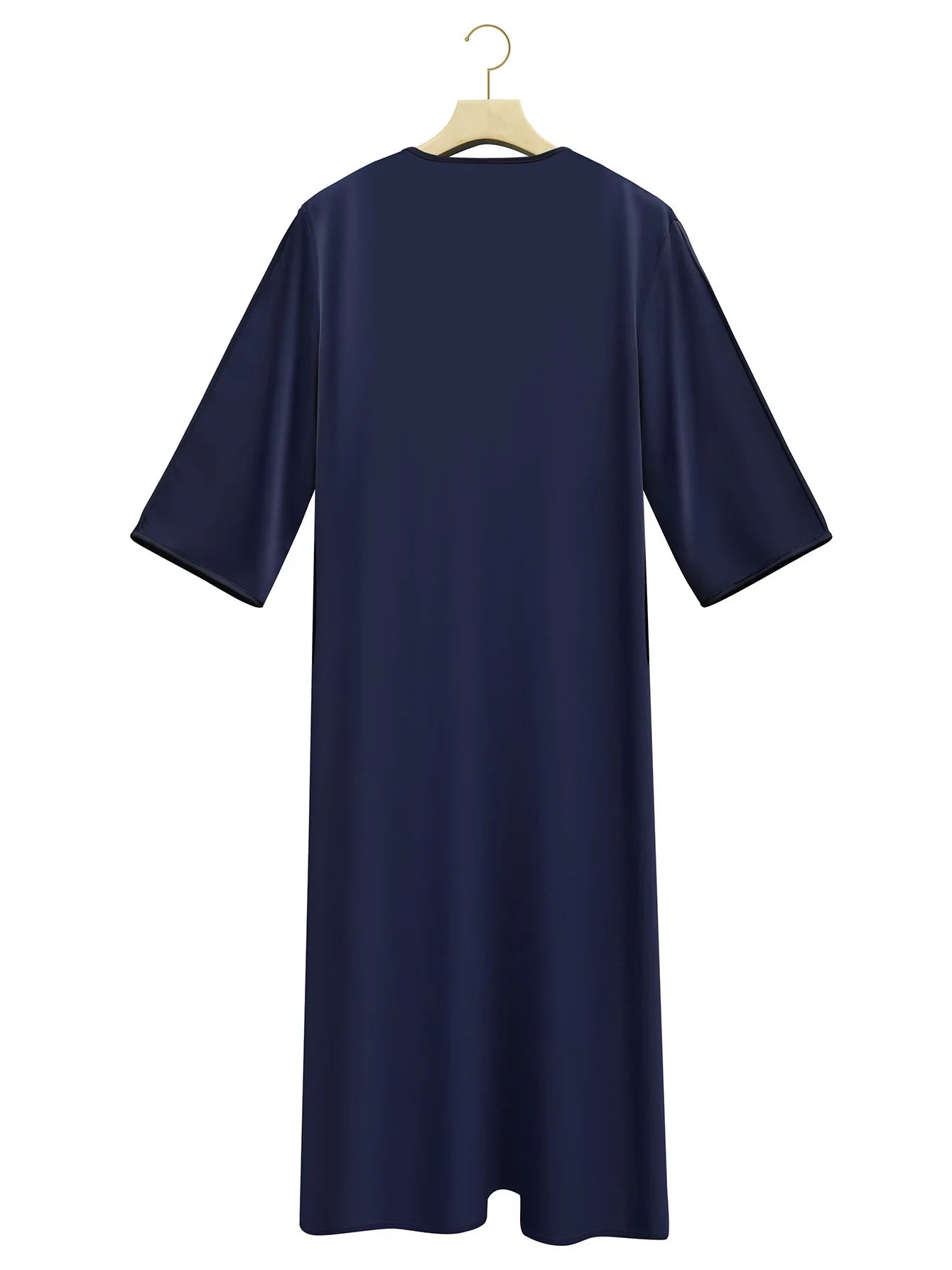 2026 Muslim Men Dress Solid Casual Robe V-neck Loose Kaftan Abayas Ethnic Style Embroidered Prayer Gown Arab Islamic Jubba Thobe
