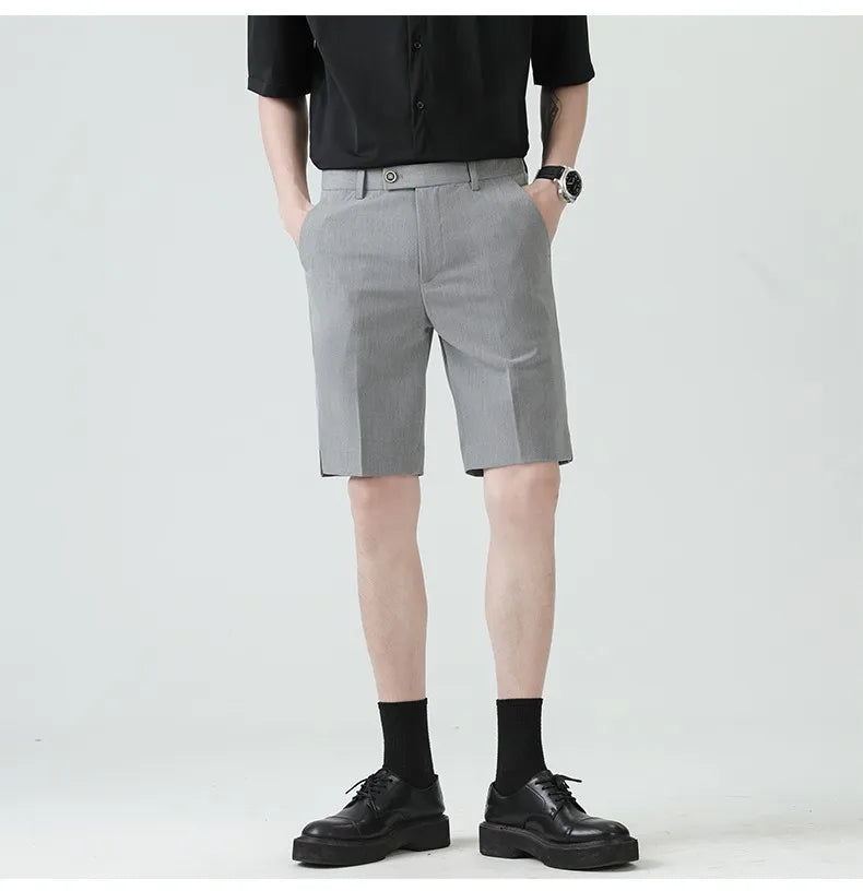 Casual Suit Shorts for Men, Trendy Brand, Summer Outerwear, Business Split Design, Versatile Mid-Length Shorts