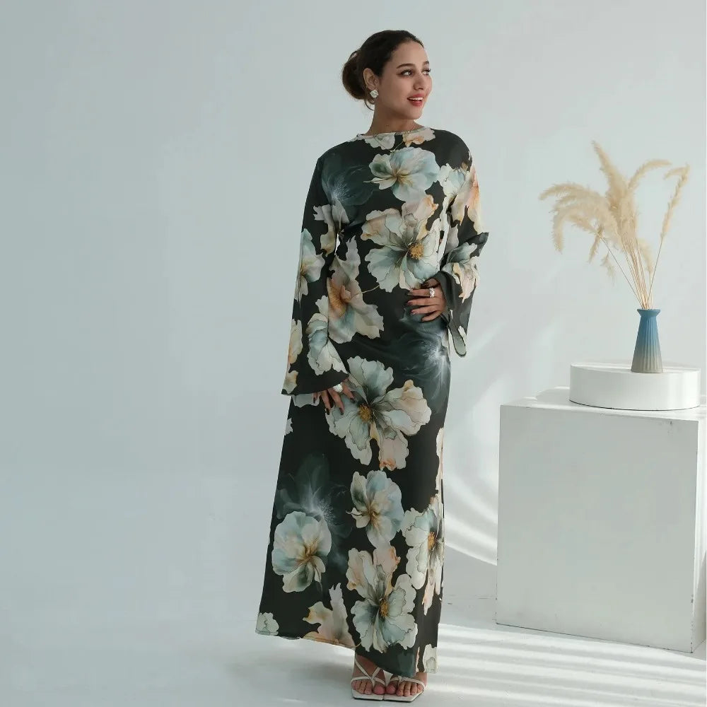 Muslim Dress for Women Flower Print Party Abaya Dresses Arab Long Robe Morocco Dubai Kaftan Vestidos Jalabiya Ramadan Eid 2026