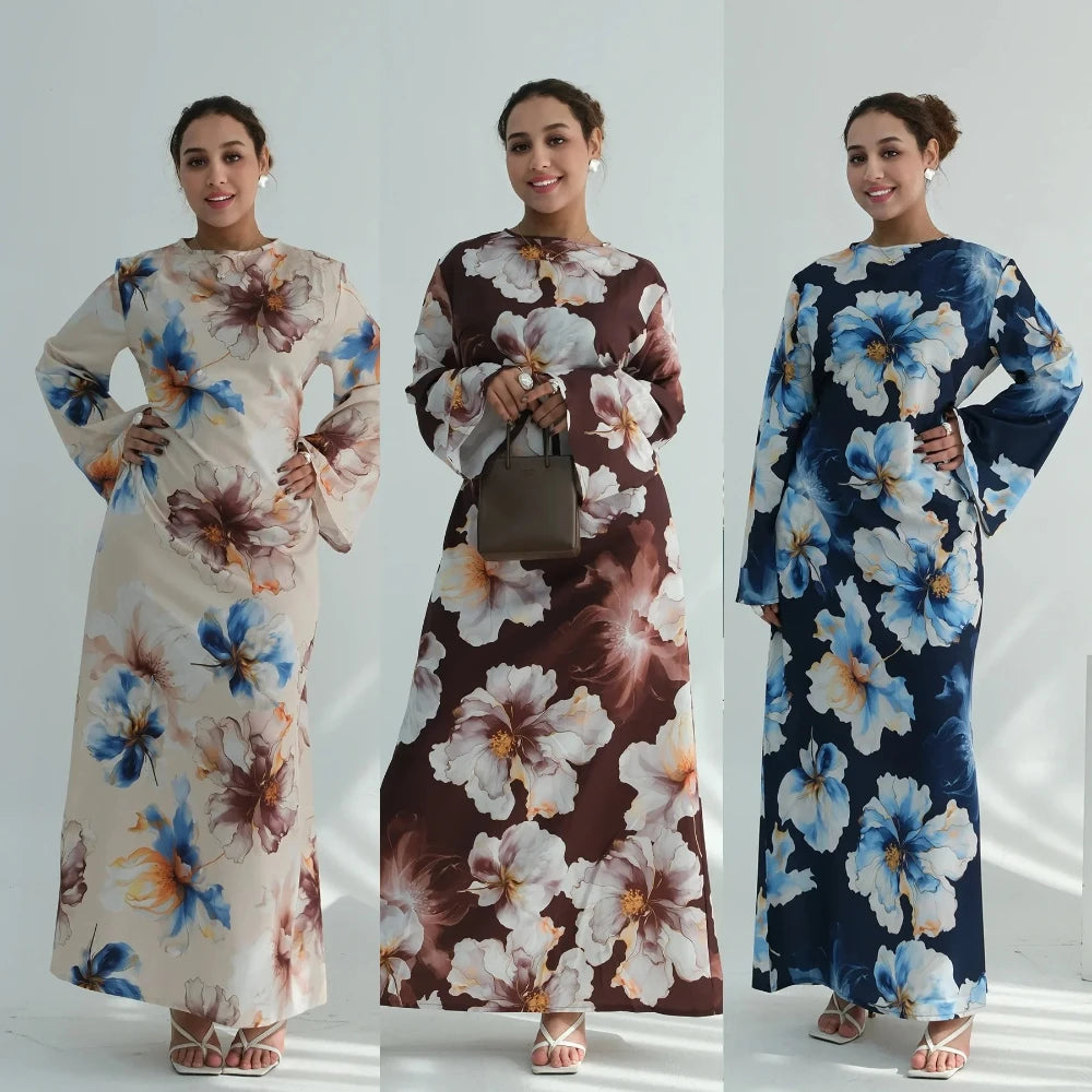 Muslim Dress for Women Flower Print Party Abaya Dresses Arab Long Robe Morocco Dubai Kaftan Vestidos Jalabiya Ramadan Eid 2026