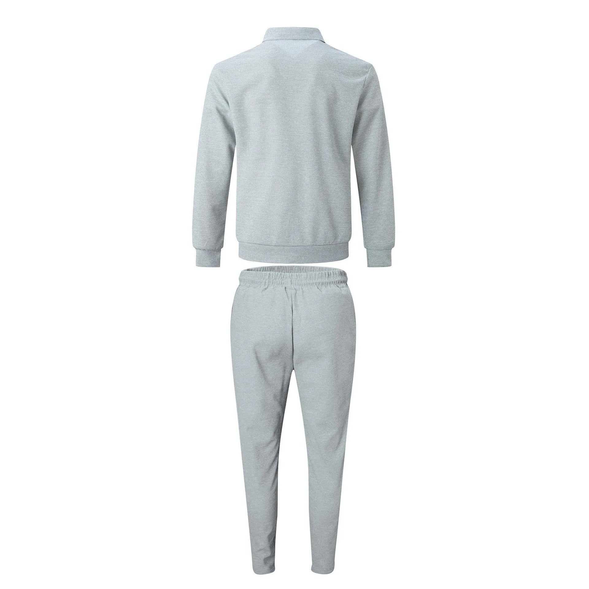 The new spring-autumn men's suit featuring a stylish waffle jacket and plain-colored trousers makes for a great casual outfit.