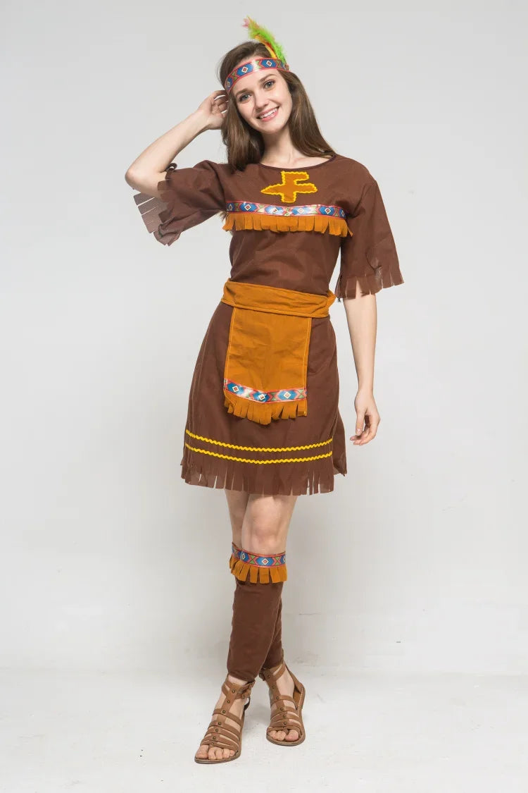 Halloween Costume Adult Couple Indian Native Clothes Women Men Primitive Man Caveman Costume Tassel Carnival Party Fancy Dress