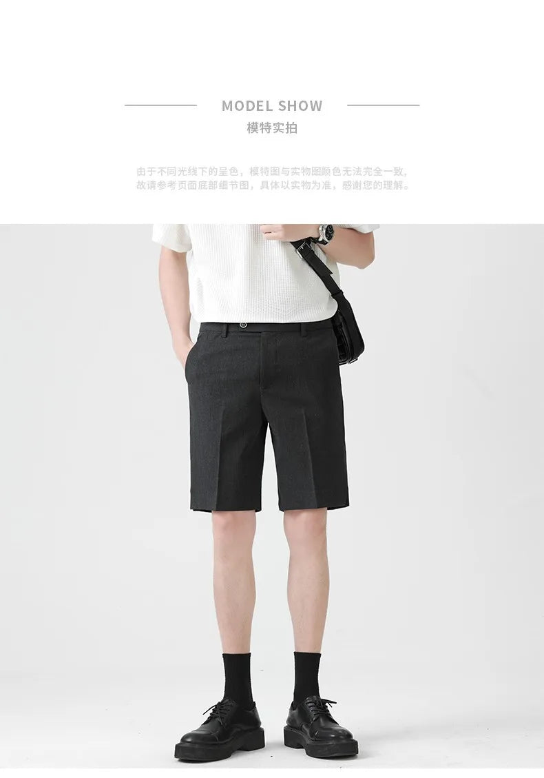 Casual Suit Shorts for Men, Trendy Brand, Summer Outerwear, Business Split Design, Versatile Mid-Length Shorts