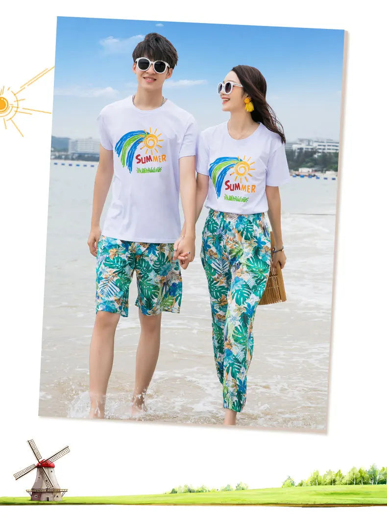 Couple Clothes Matching Outfits for The Whole Family Vacation Look Mom and Daughter T Shirts Pants Two Piece Sets Dad Son Suit