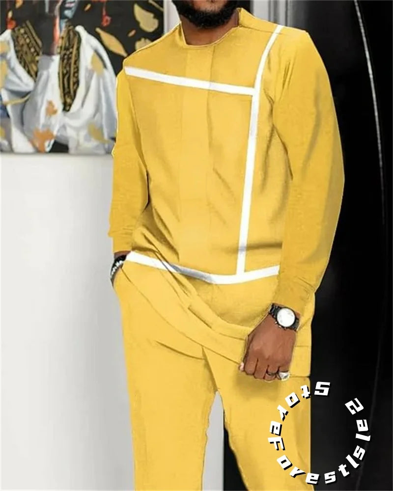 Classic Dress Set for Men Tracskuit Set Casual Walking Suit Ovrersize Streetwear Long Sleeve T-Shirt Trousers Outfit 2-piece