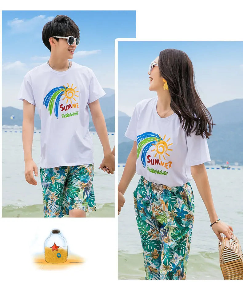 Couple Clothes Matching Outfits for The Whole Family Vacation Look Mom and Daughter T Shirts Pants Two Piece Sets Dad Son Suit