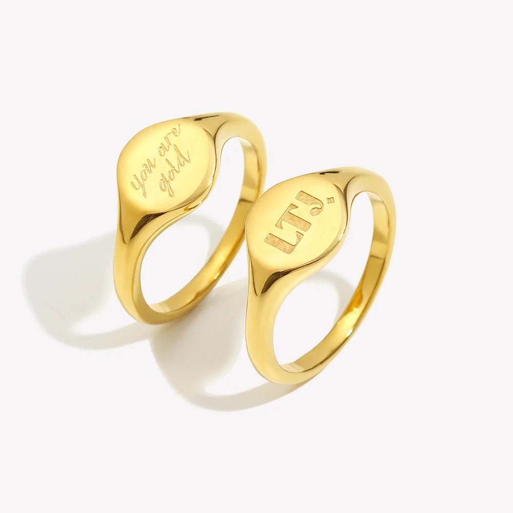 E.B.belle LTJ you are gold English Round Ring Water Resistant 18K Gold Plated Decoration 316L Stainless Steel Jewelry