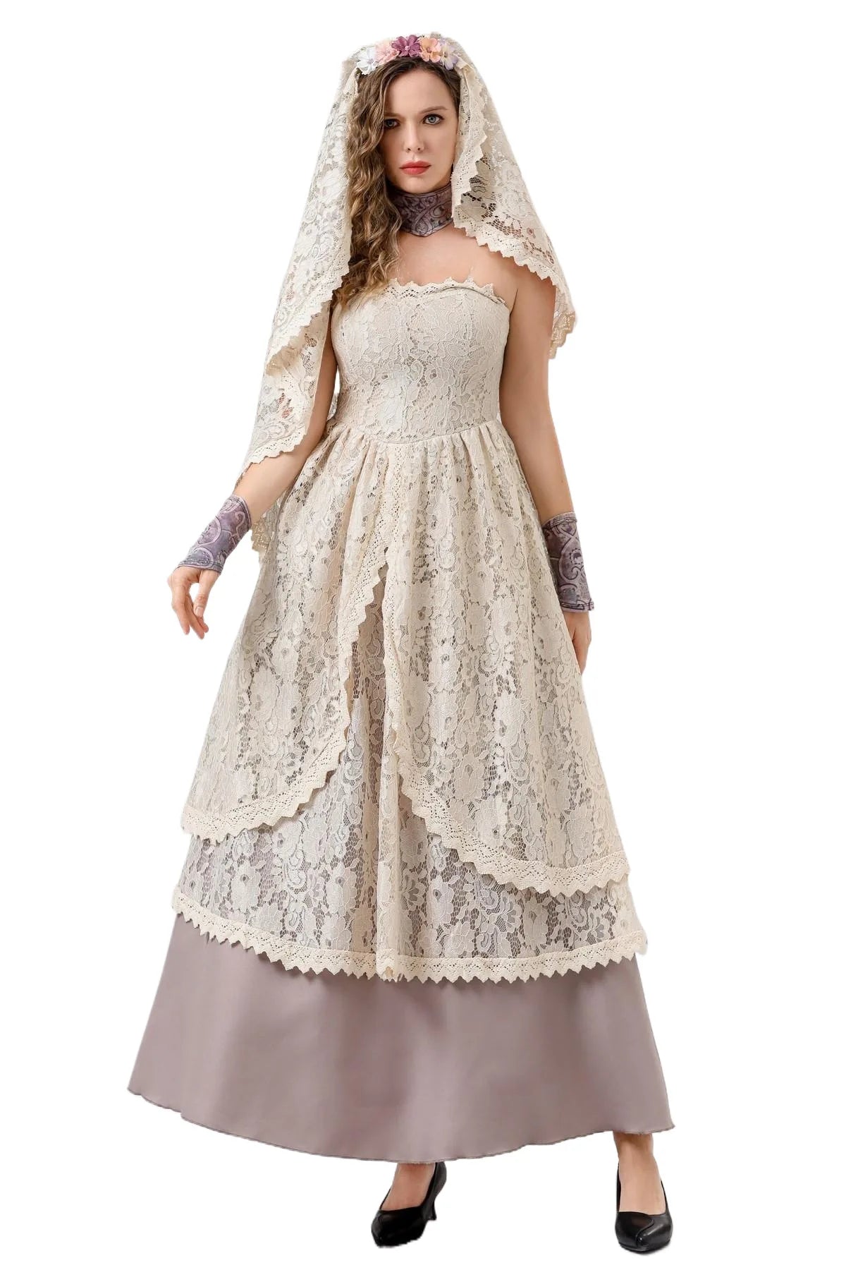 Women Vintage Wedding Gown Cosplay Retro Medieval Renaissance Victorian Dress Halloween Costume Female