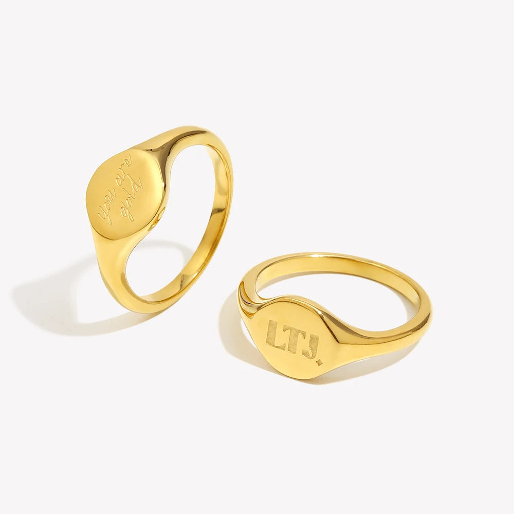 E.B.belle LTJ you are gold English Round Ring Water Resistant 18K Gold Plated Decoration 316L Stainless Steel Jewelry