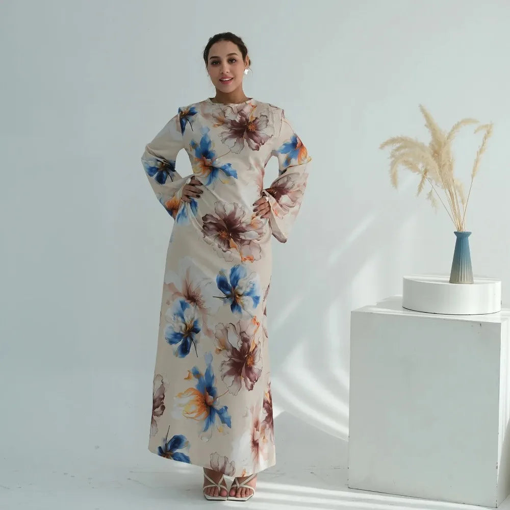 Muslim Dress for Women Flower Print Party Abaya Dresses Arab Long Robe Morocco Dubai Kaftan Vestidos Jalabiya Ramadan Eid 2026