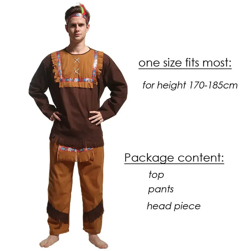 Halloween Costume Adult Couple Indian Native Clothes Women Men Primitive Man Caveman Costume Tassel Carnival Party Fancy Dress