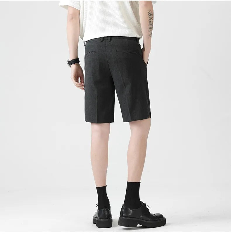 Casual Suit Shorts for Men, Trendy Brand, Summer Outerwear, Business Split Design, Versatile Mid-Length Shorts