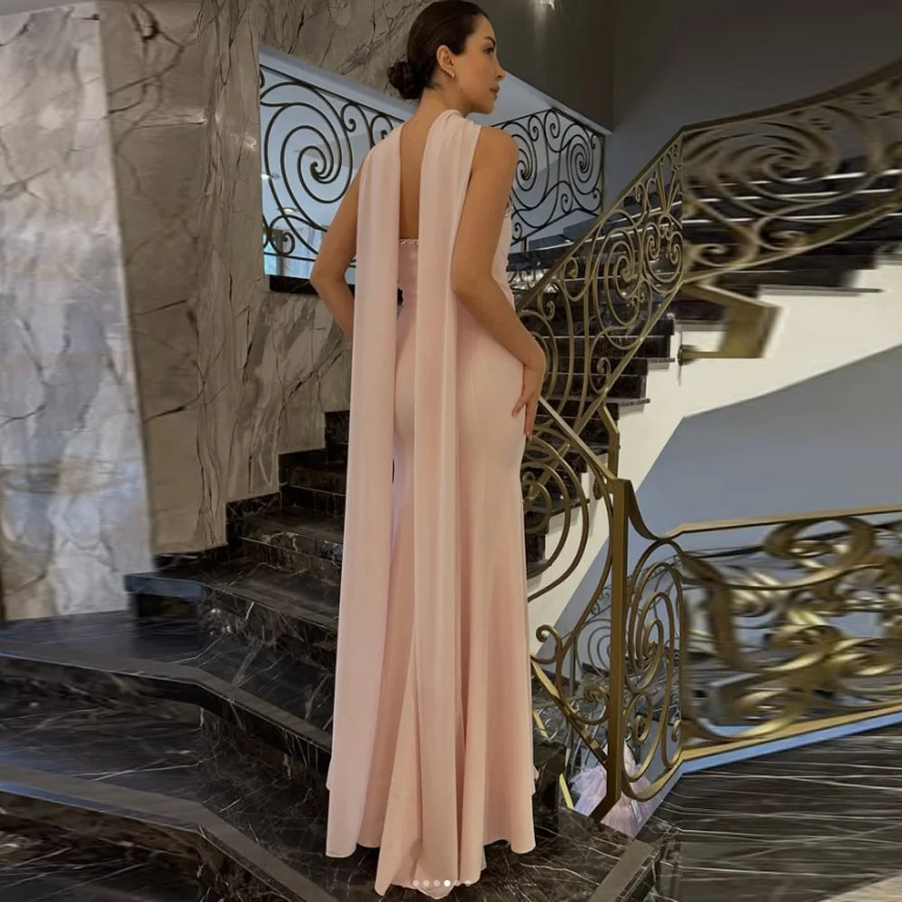 Women's Formal Evening Gowns A-line Floor-length Strapless Sleeveless Prom Dresses Fashion Crystal Simple Party Gowns Customized