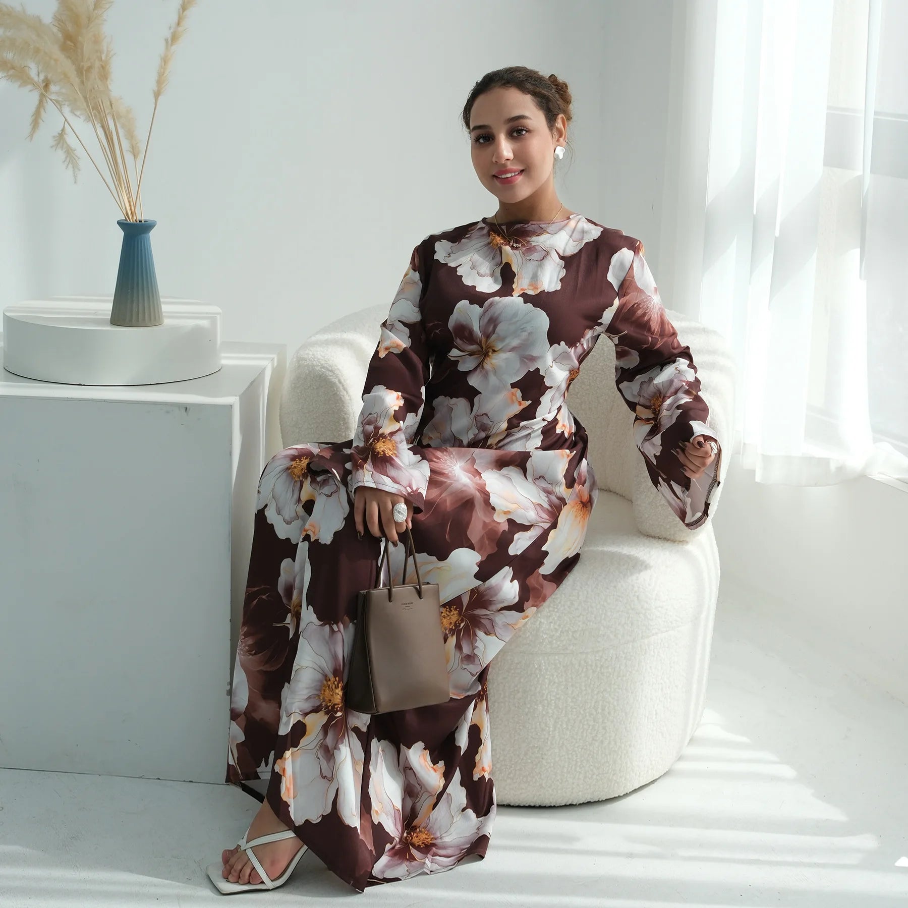 Muslim Dress for Women Flower Print Party Abaya Dresses Arab Long Robe Morocco Dubai Kaftan Vestidos Jalabiya Ramadan Eid 2026