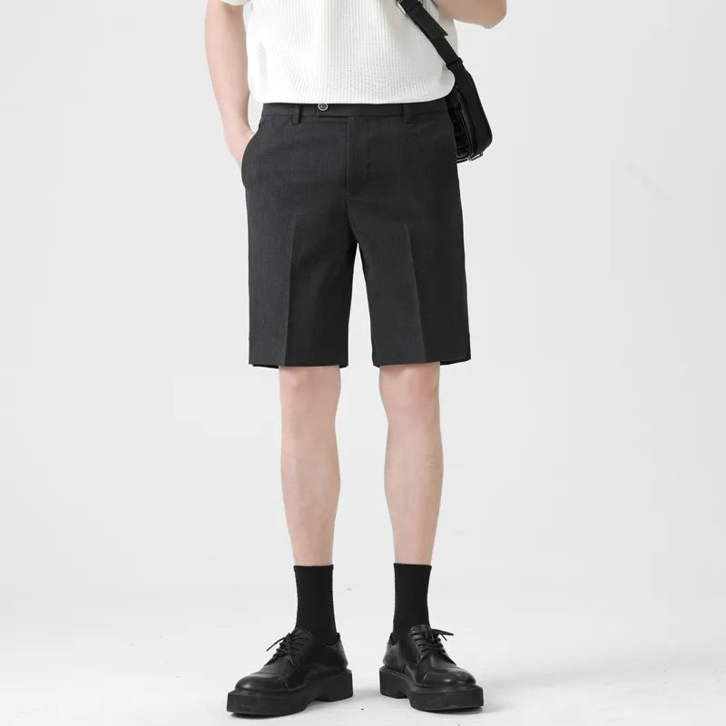 Casual Suit Shorts for Men, Trendy Brand, Summer Outerwear, Business Split Design, Versatile Mid-Length Shorts