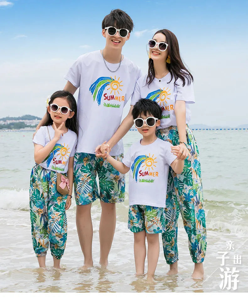 Couple Clothes Matching Outfits for The Whole Family Vacation Look Mom and Daughter T Shirts Pants Two Piece Sets Dad Son Suit