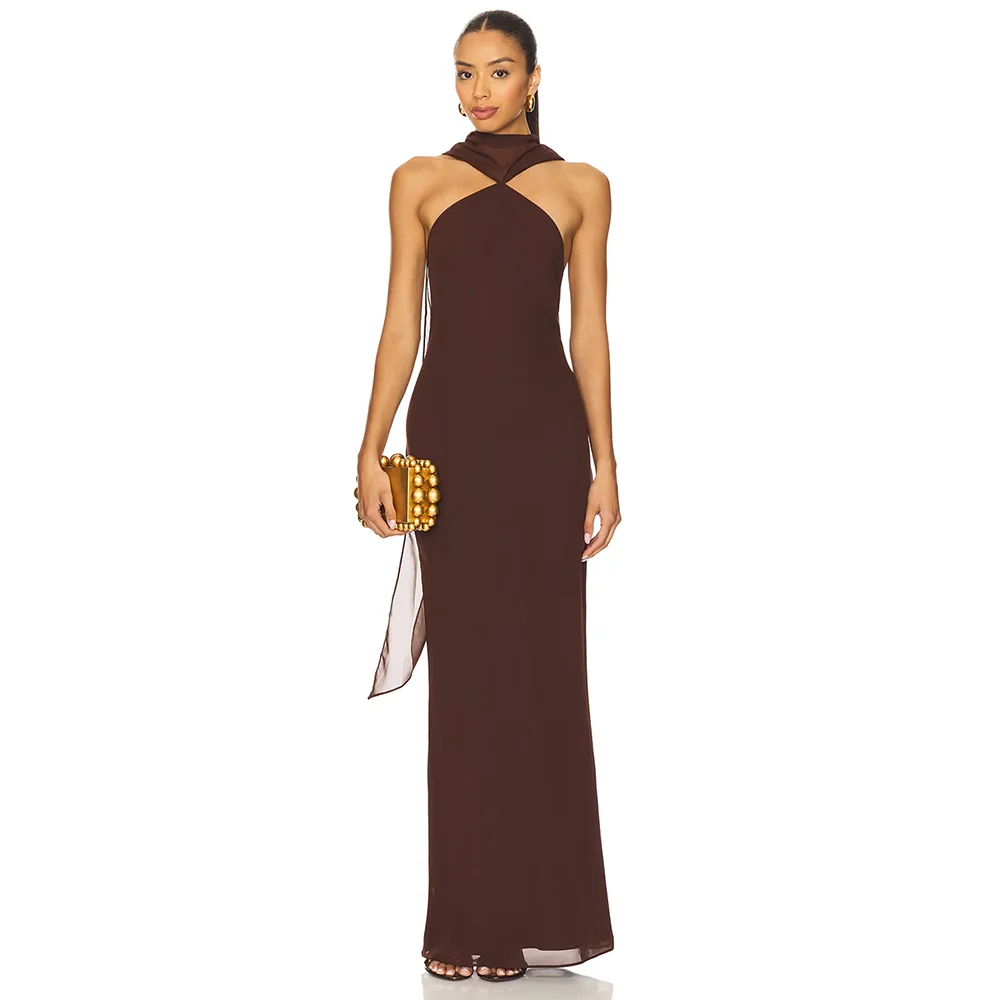 Women's Formal Evening Gowns Chiffon Halter Sleeveless Evening Dresses Women Elegant Formal Dresses for Party Wedding Prom