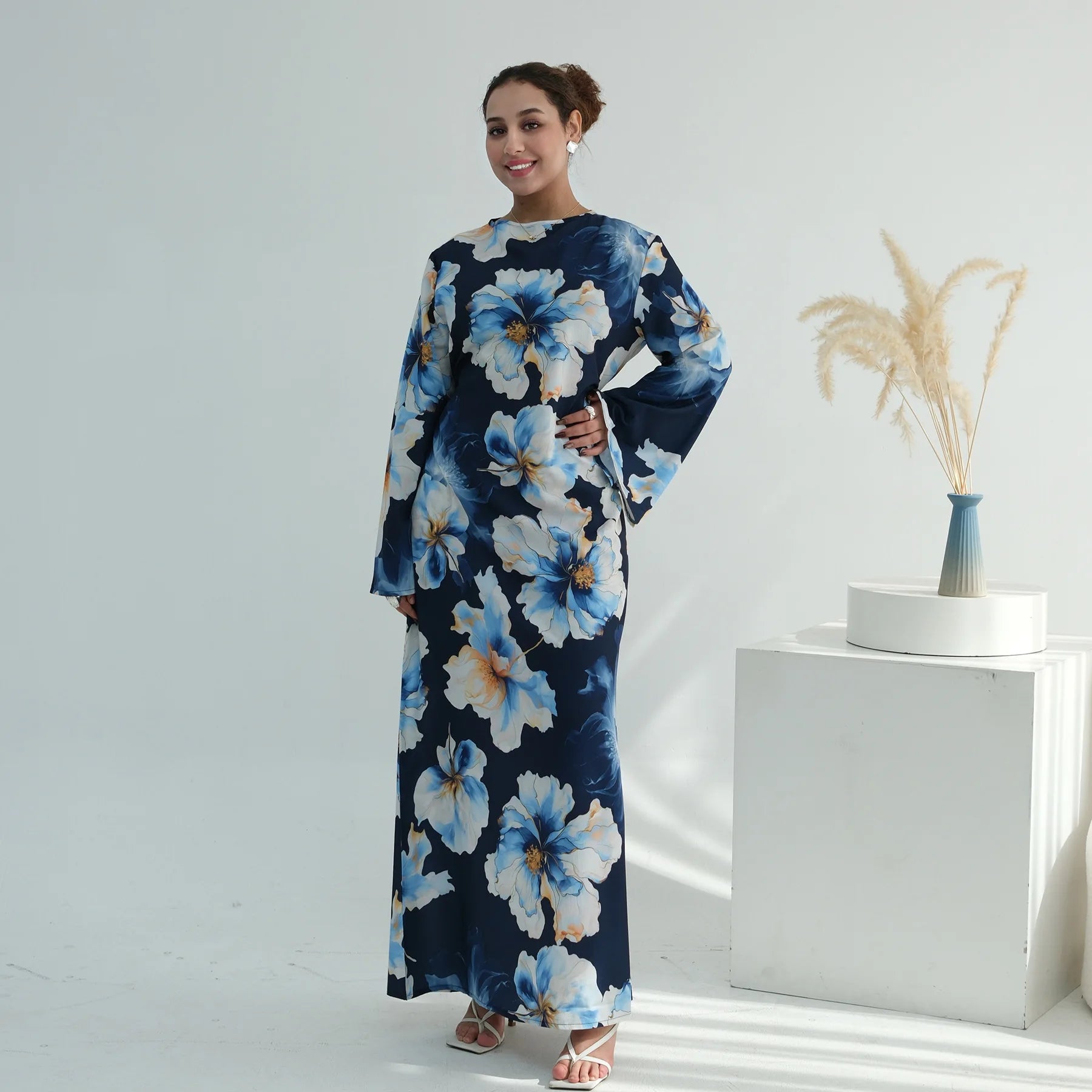 Muslim Dress for Women Flower Print Party Abaya Dresses Arab Long Robe Morocco Dubai Kaftan Vestidos Jalabiya Ramadan Eid 2026