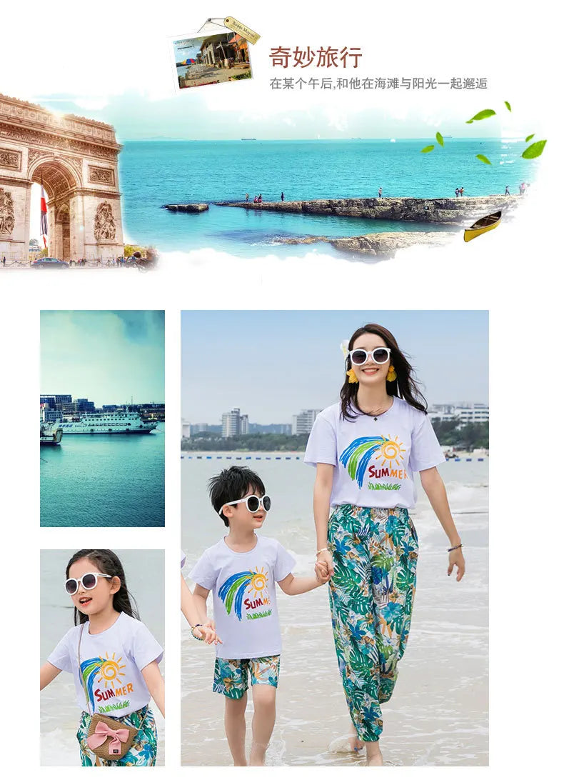 Couple Clothes Matching Outfits for The Whole Family Vacation Look Mom and Daughter T Shirts Pants Two Piece Sets Dad Son Suit