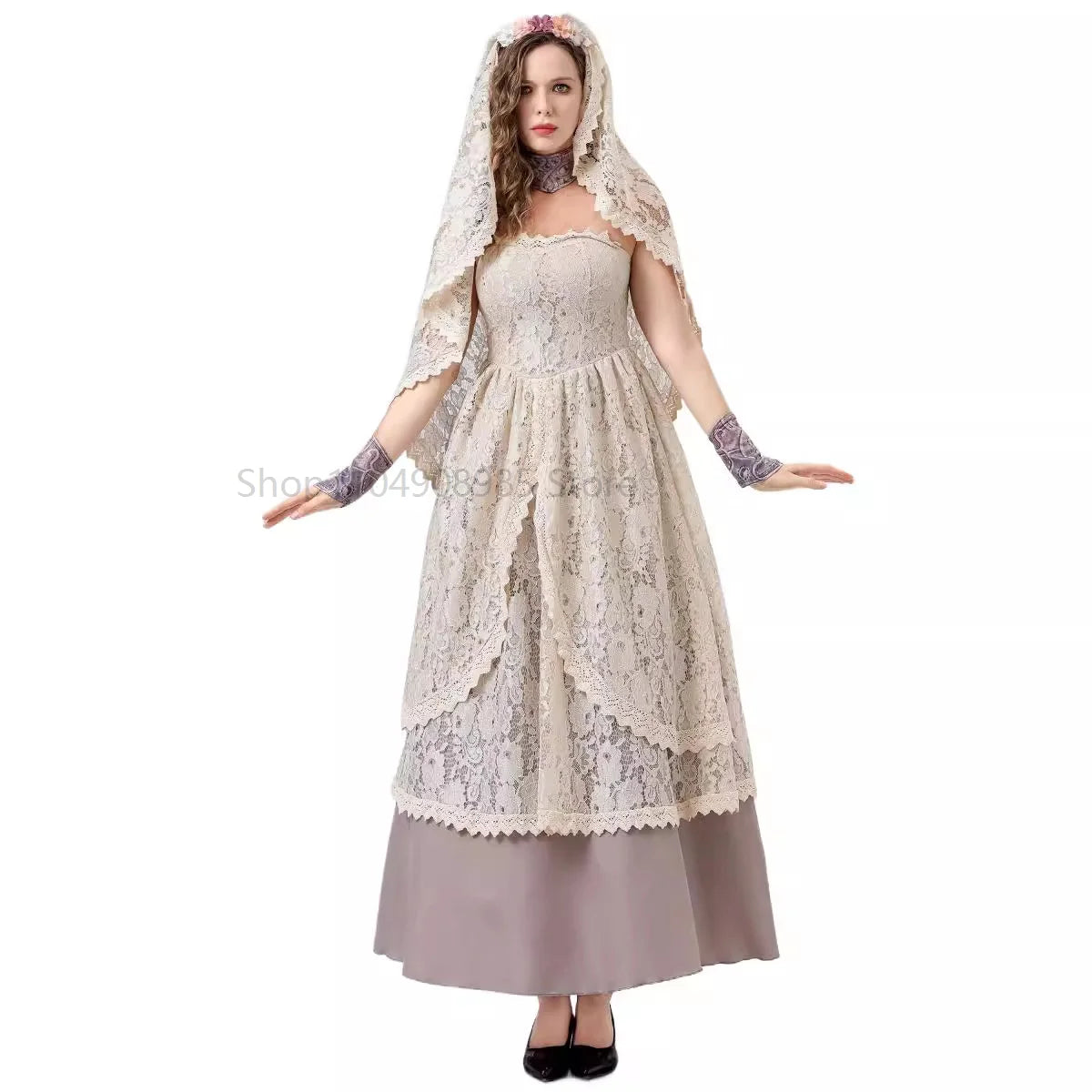 Women Vintage Wedding Gown Cosplay Retro Medieval Renaissance Victorian Dress Halloween Costume Female