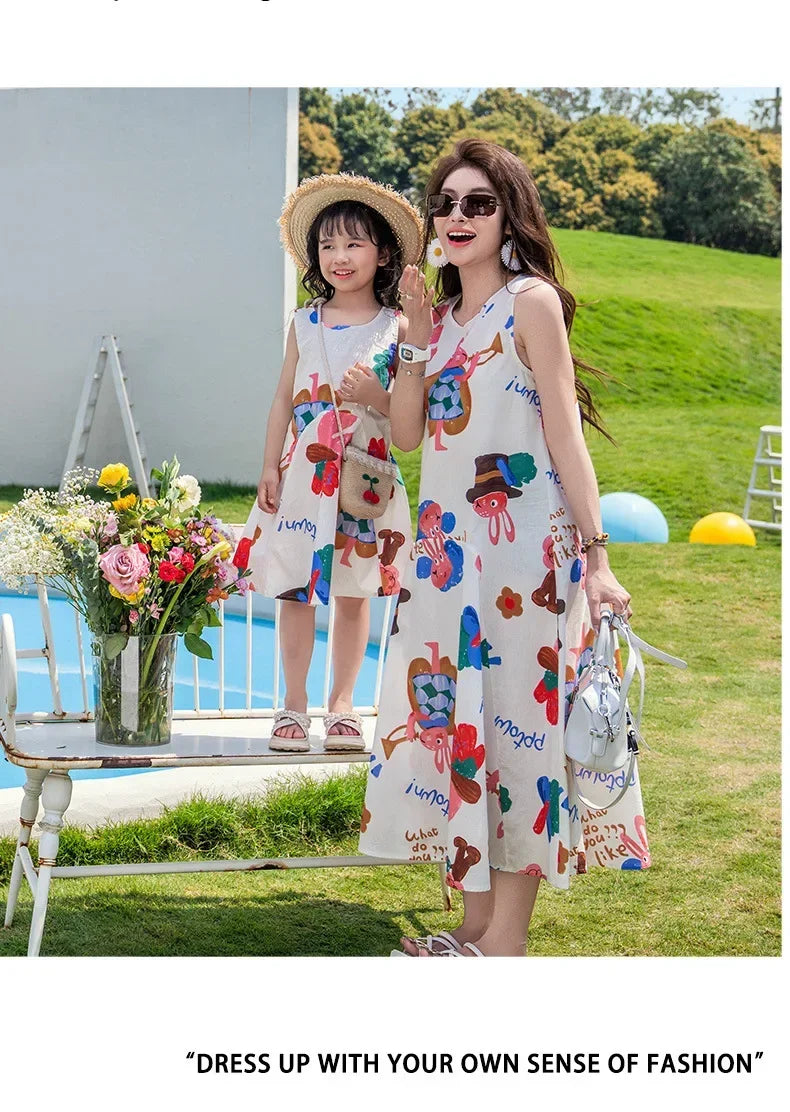Couple Look Family Matching Outfits Parent-child Clothes Mother Daughter Sleeveless Dress Father Vacation Area Son Beach Shirts