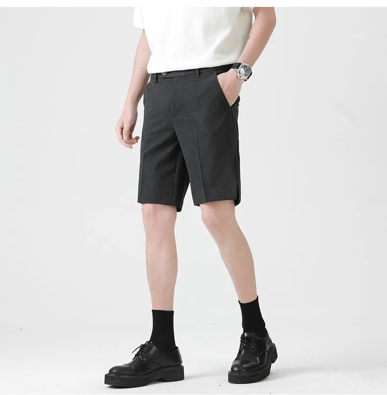 Casual Suit Shorts for Men, Trendy Brand, Summer Outerwear, Business Split Design, Versatile Mid-Length Shorts