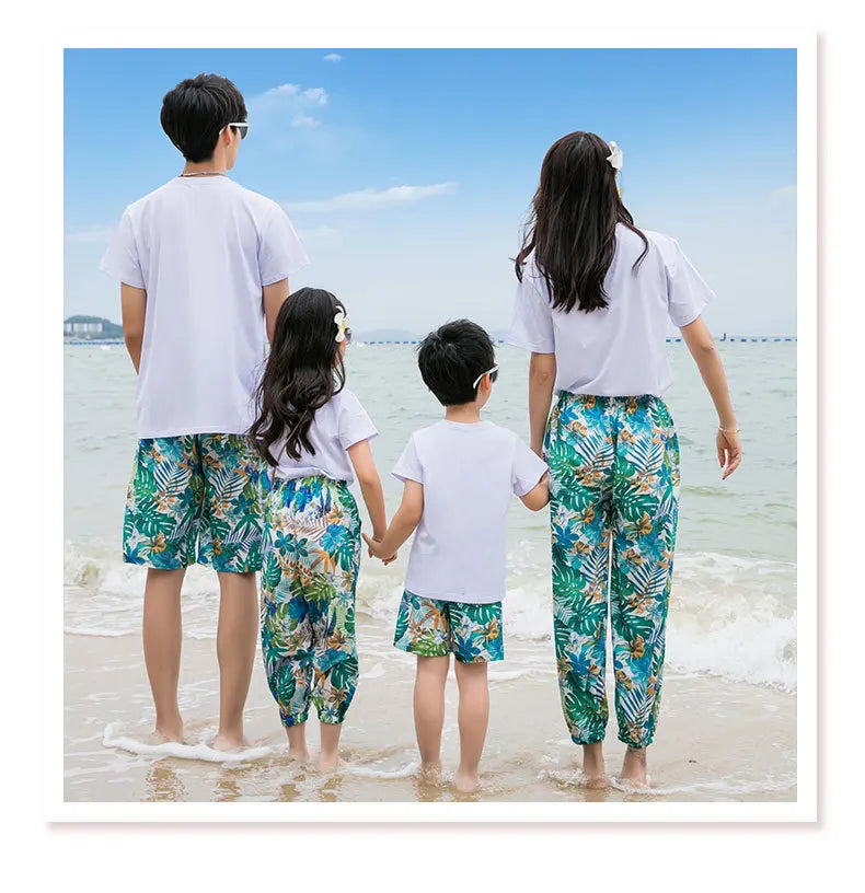 Couple Clothes Matching Outfits for The Whole Family Vacation Look Mom and Daughter T Shirts Pants Two Piece Sets Dad Son Suit