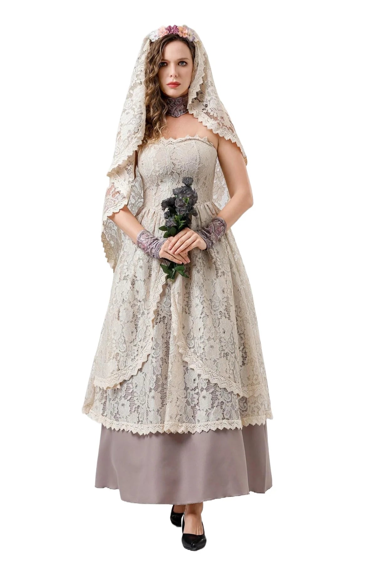 Women Vintage Wedding Gown Cosplay Retro Medieval Renaissance Victorian Dress Halloween Costume Female