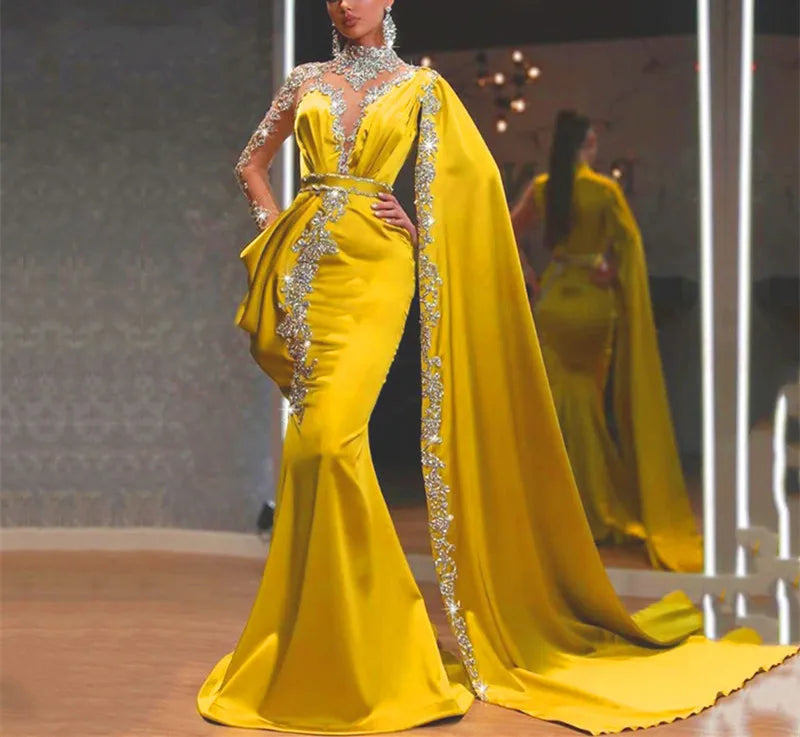 2026 Evening Dresses for Women Fashion Elegant Slim Sheer Long Sleeve Vintage Floor Length Dress Women High-grade Banquet Gowns