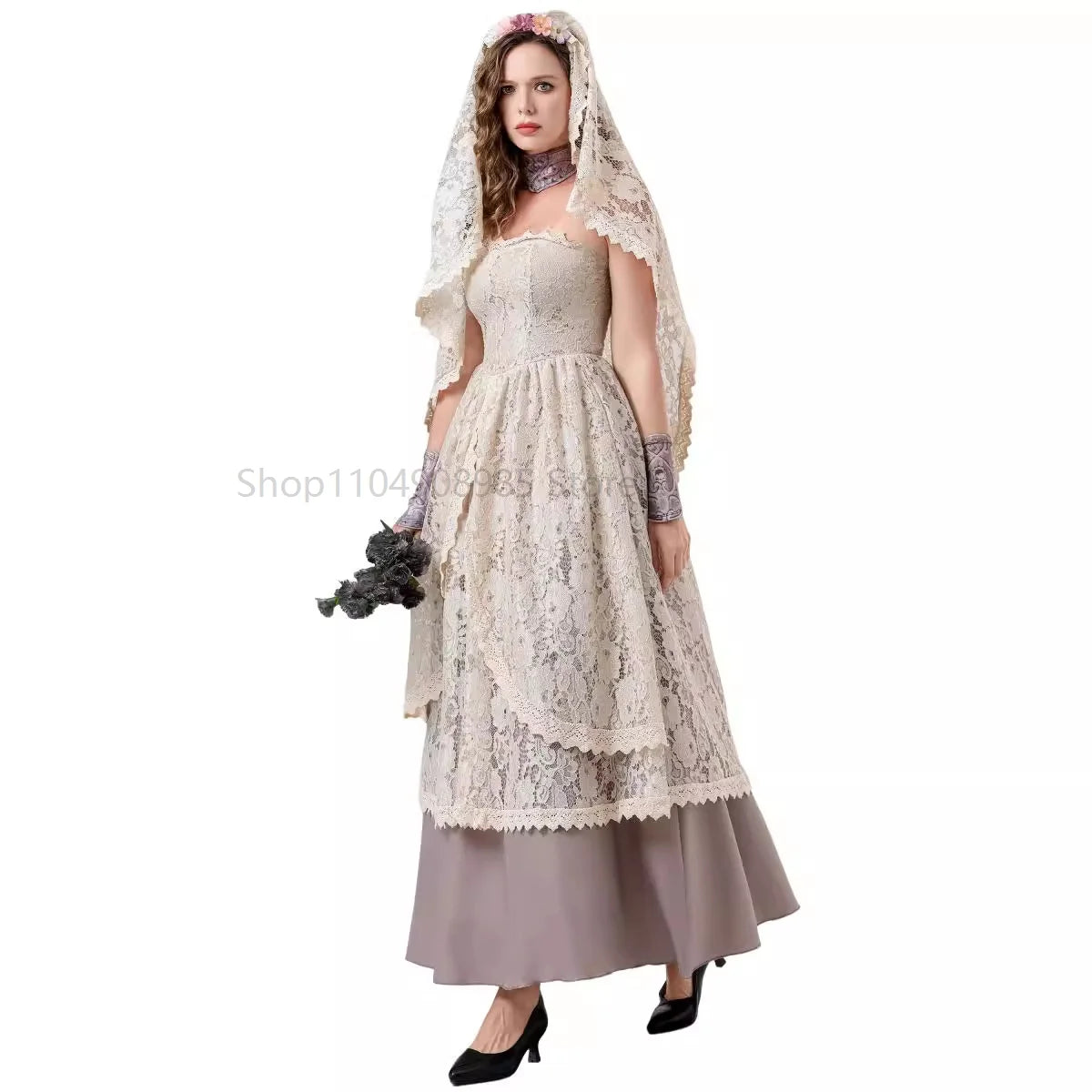 Women Vintage Wedding Gown Cosplay Retro Medieval Renaissance Victorian Dress Halloween Costume Female
