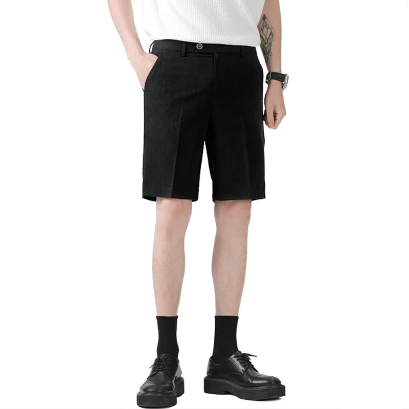 Casual Suit Shorts for Men, Trendy Brand, Summer Outerwear, Business Split Design, Versatile Mid-Length Shorts