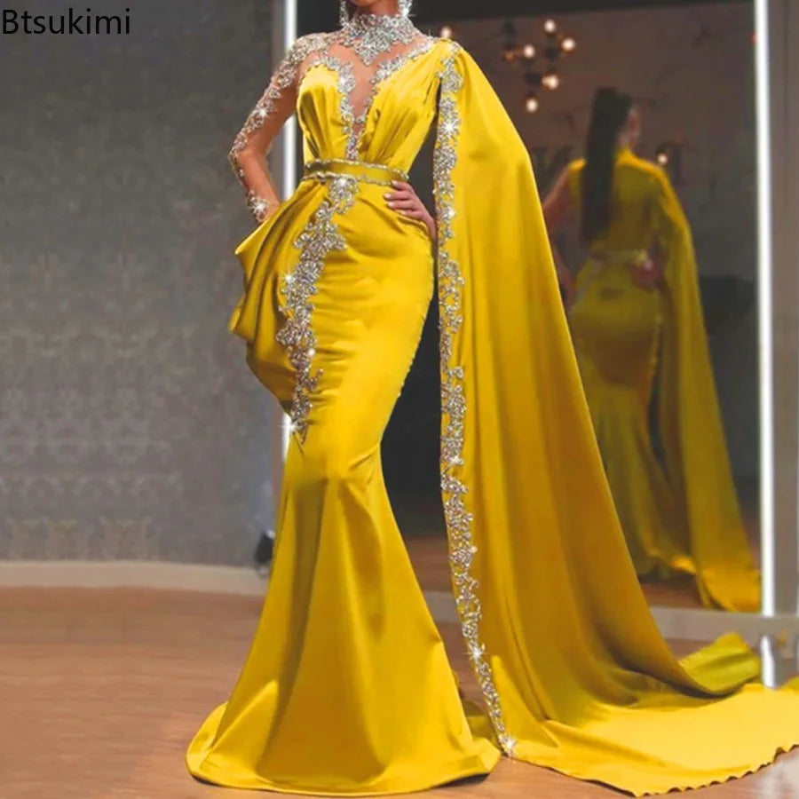 2026 Evening Dresses for Women Fashion Elegant Slim Sheer Long Sleeve Vintage Floor Length Dress Women High-grade Banquet Gowns
