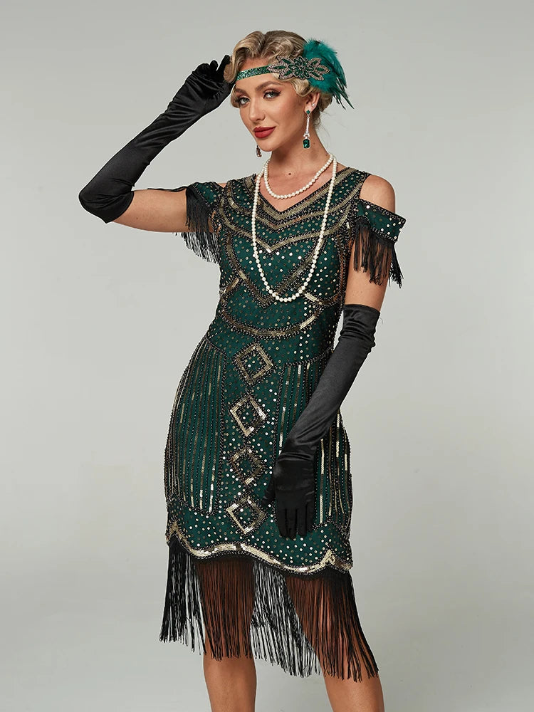 Dresses 1920s,Great Gatsby Dresses for Women Fringe Roaring 20s Costumes with 20s Accessories for Harlem Nights