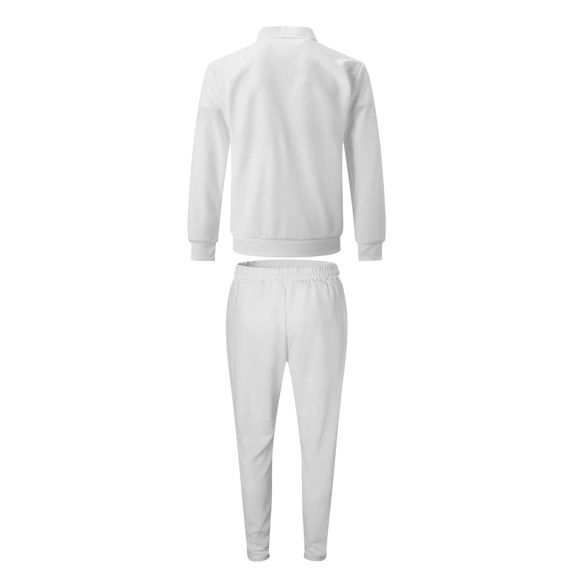 The new spring-autumn men's suit featuring a stylish waffle jacket and plain-colored trousers makes for a great casual outfit.