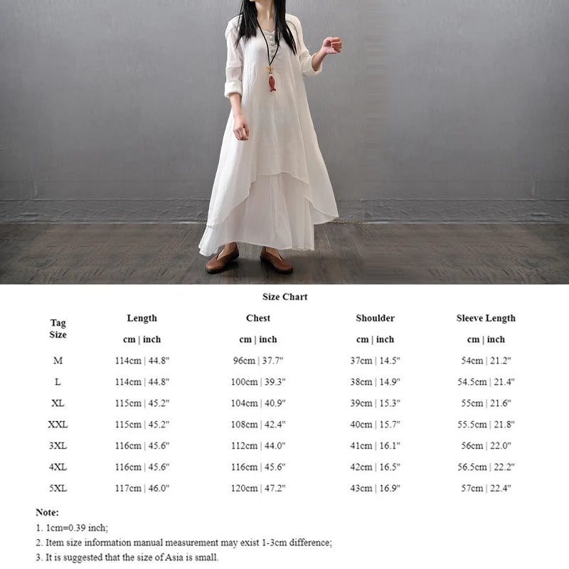 Women's Dress Long Dress Fashion Fake Two Pieces Loose Long Sleeve Art Big Swing Cotton Hemp Bohemian Cotton Vintage Women Dress